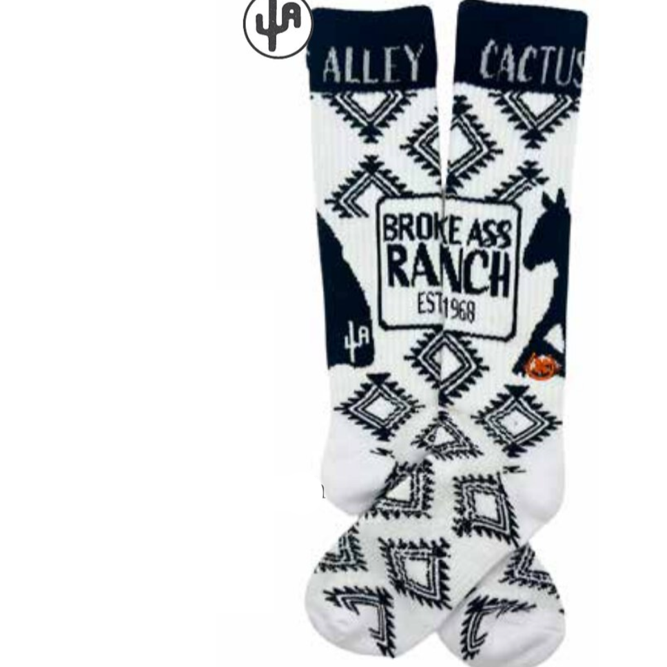 Lucky Chuck Women's Black and White Cactus Alley Broke A$$ Ranch Performance Socks