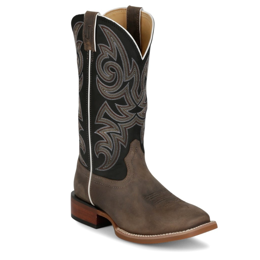 Justin Men's May Day 13" Wide Square Toe Western Boot in Charcoal/Black