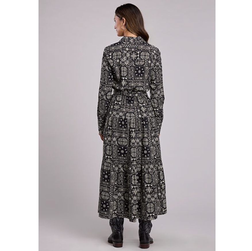 Stetson Women's L/S Bandana Patchwork Tiered Maxi Dress in Black