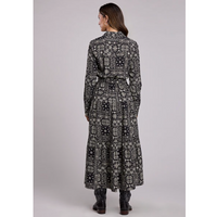 Stetson Women's L/S Bandana Patchwork Tiered Maxi Dress in Black