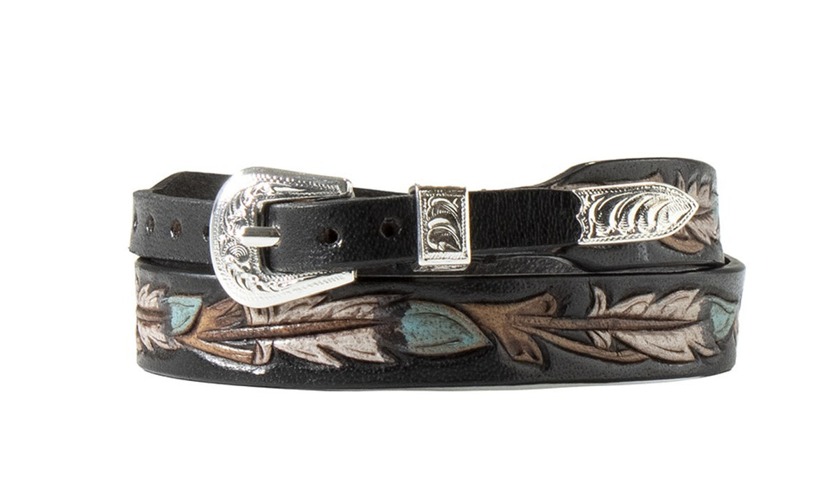 Twister Black Feather Tooled & Painted Leather Hat Band