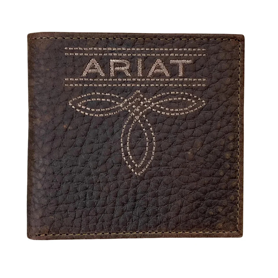 Ariat Men's Bug Stitch Brown Bifold Leather Wallet