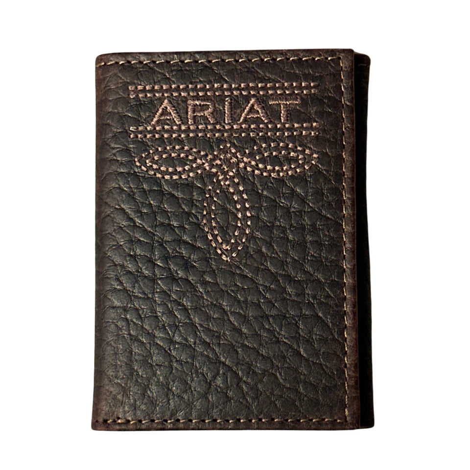 Ariat Men's Bug Stitch Brown Trifold Leather Wallet
