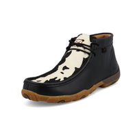 Twisted X Women's Chukka Driving Moc in Black & White Cowhide and Black