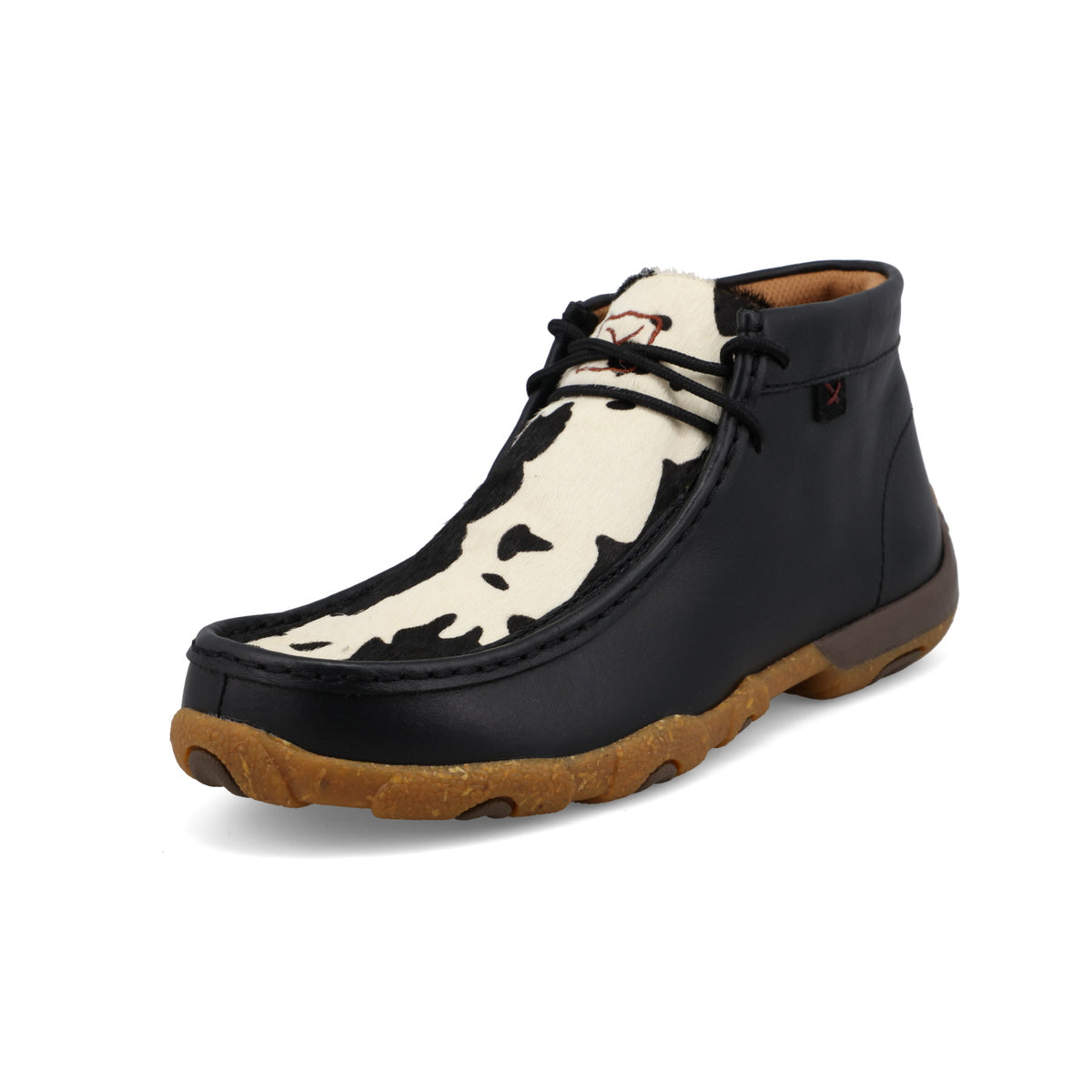 Twisted X Women's Chukka Driving Moc in Black & White Cowhide and Black