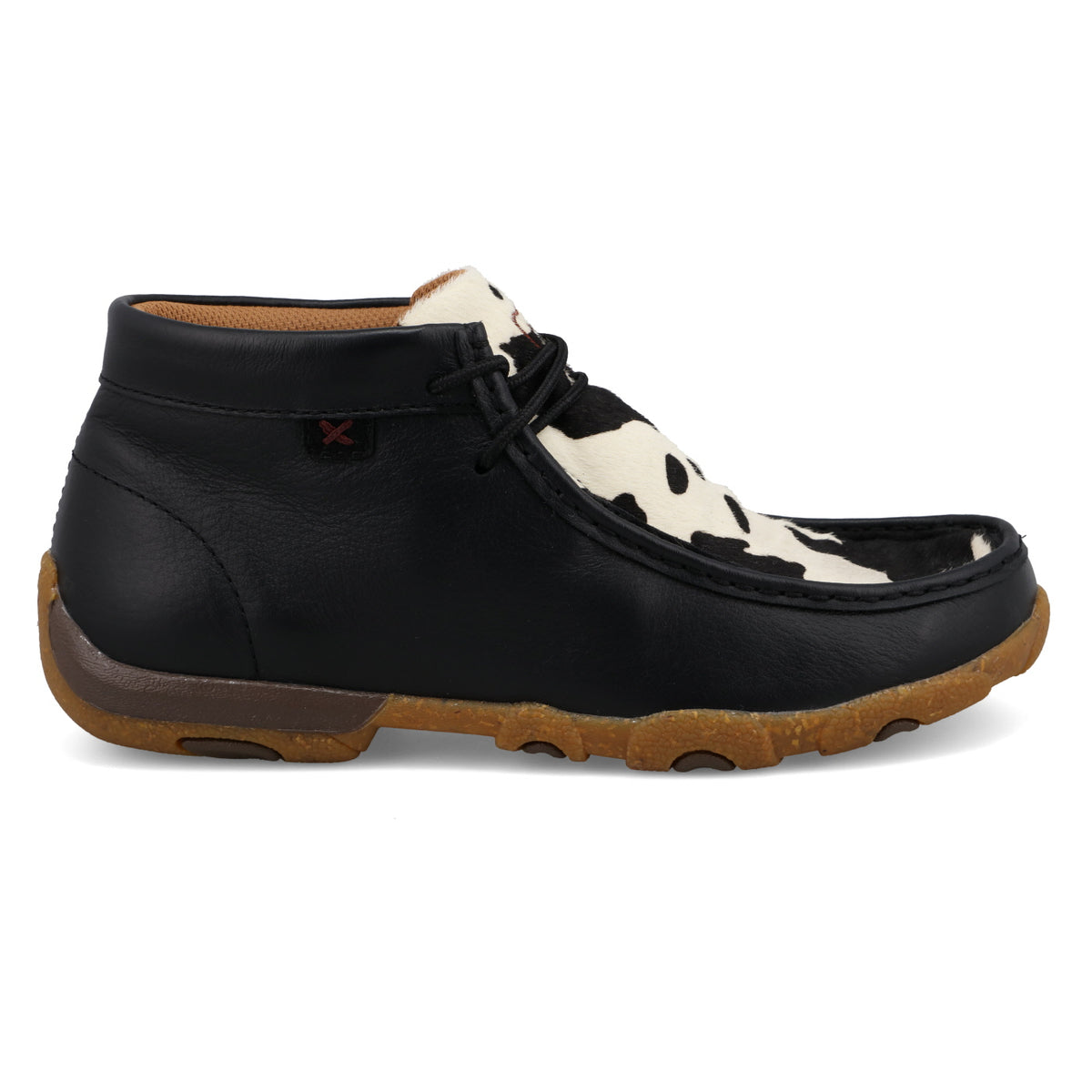 Twisted X Women's Chukka Driving Moc in Black & White Cowhide and Black