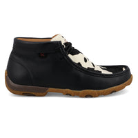 Twisted X Women's Chukka Driving Moc in Black & White Cowhide and Black