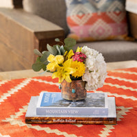 Stamped Rug Pattern Wine Coaster with Turquoise Stone by J. Alexander Rustic Silver