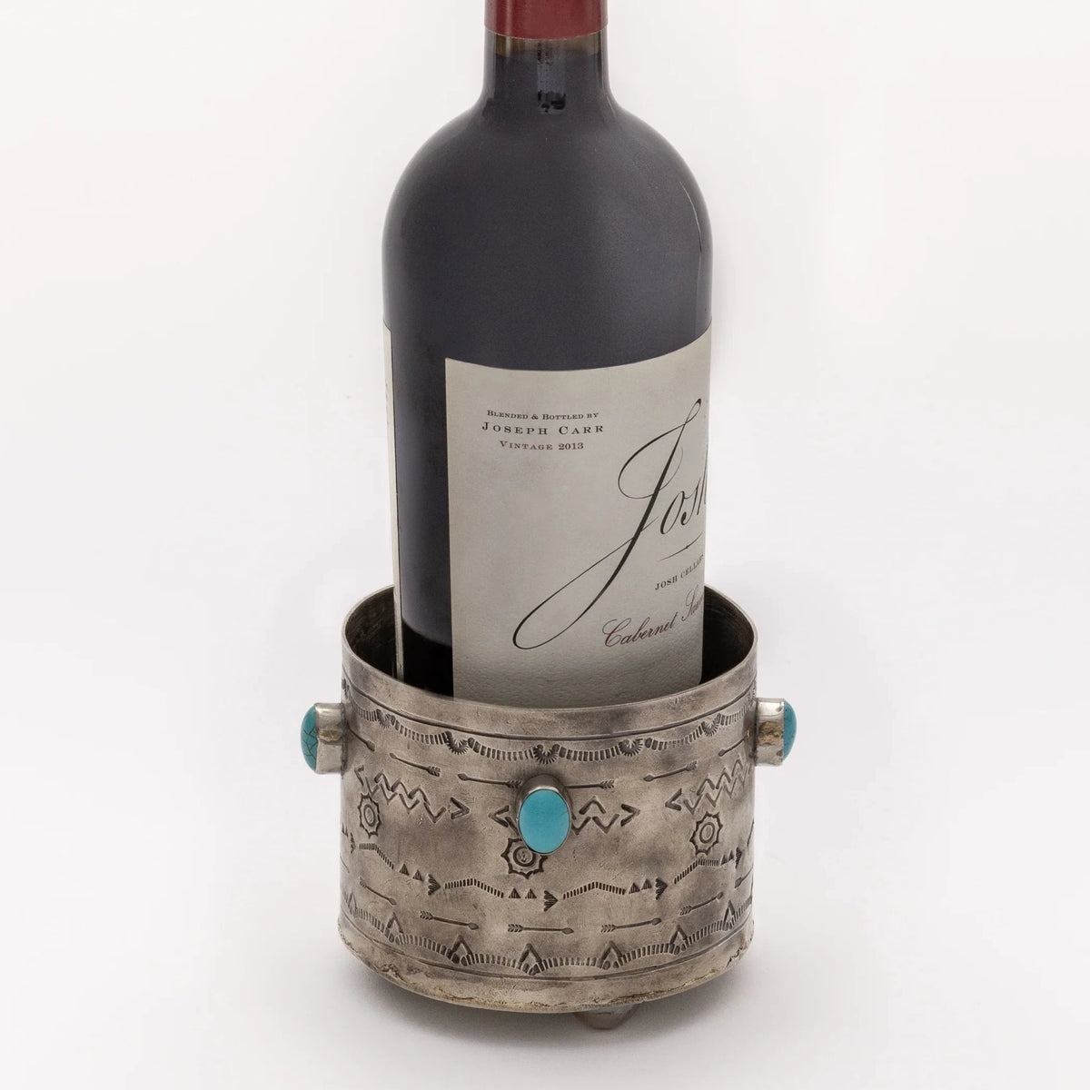 Stamped Wine Coaster with Turquoise Stones by J. Alexander Rustic Silver