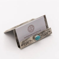 Stamped Silver Business Card Holder With Turquoise Stone By J. Alexander Rustic Silver