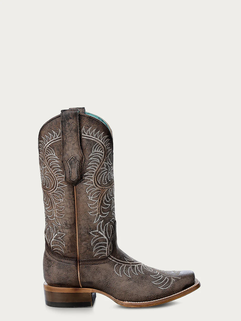 Corral Women's White Embroidery Tan Square Toe Western Boot
