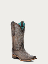 Corral Women's White Embroidery Tan Square Toe Western Boot