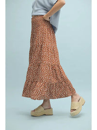 Women's Western Floral Tiered Midi Skirt in Camel