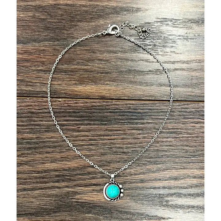 16" Silver Chain Turquoise Pendant Necklace