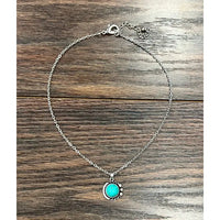 16" Silver Chain Turquoise Pendant Necklace