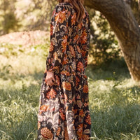 Women's L/S Floral Printed Midi Dress in Black (Available in Plus Sizes)