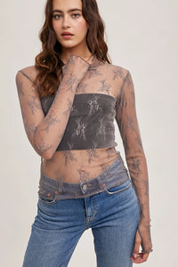 Women's L/S Sheer Floral Lace Mesh Top (5 Color Options)