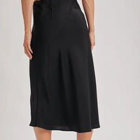 Women's Satin Midi Skirt in Black