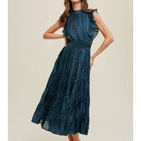 Women's Organza Tiered Midi Dress in Teal