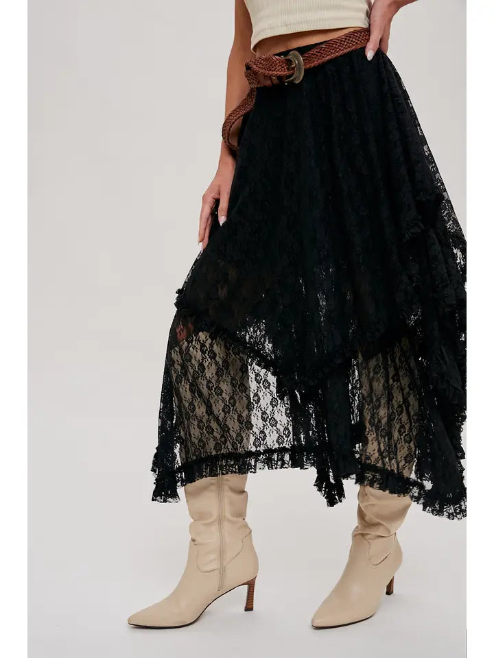 Women's Lace Tiered Midi Skirt (Available in Two Colors)