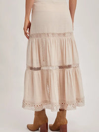 Women's Western Bohemian Crochet Midi Skirt in Oatmeal