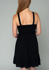 Women's Strappy Button Front A-Line Mini Dress in Black