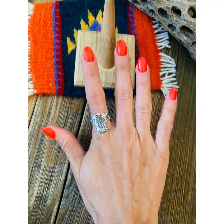 Sterling Silver Pink Dream Mojave Thunderbird Adjustable Ring