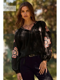 Women's L/S Loose Fit Blouse in Black (Available in Plus Sizes)