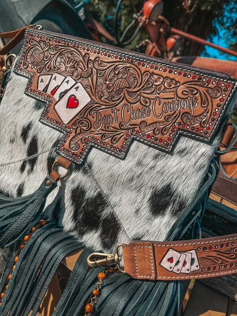 Don't Chase Cowboys Cowhide Leather Tooled Purse