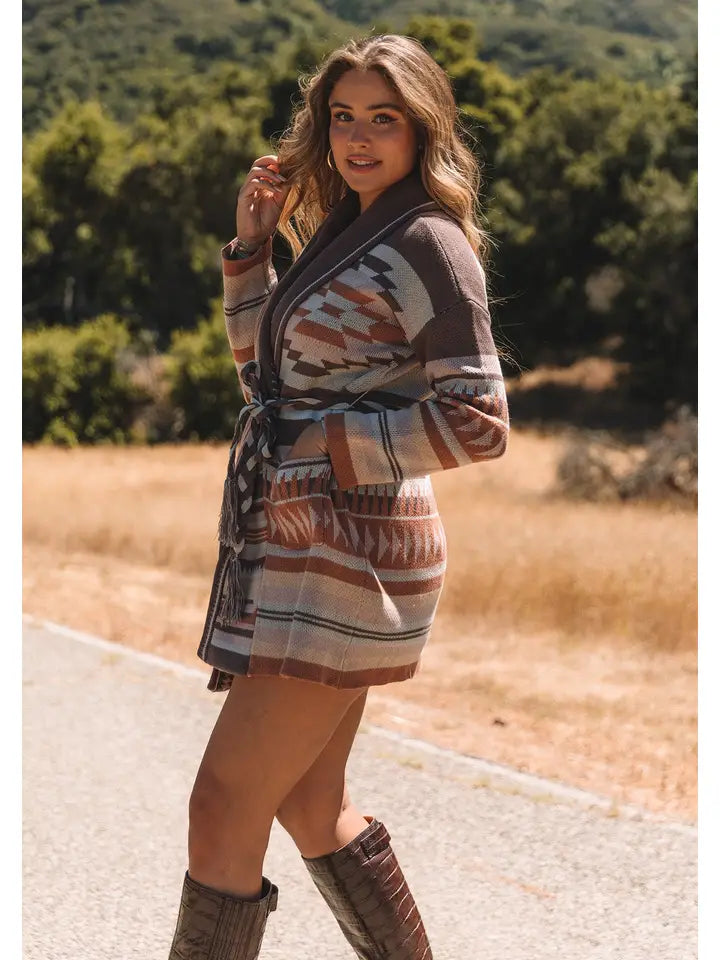 Women's L/S Heritage Wrap Cardigan in Taupe and Blush