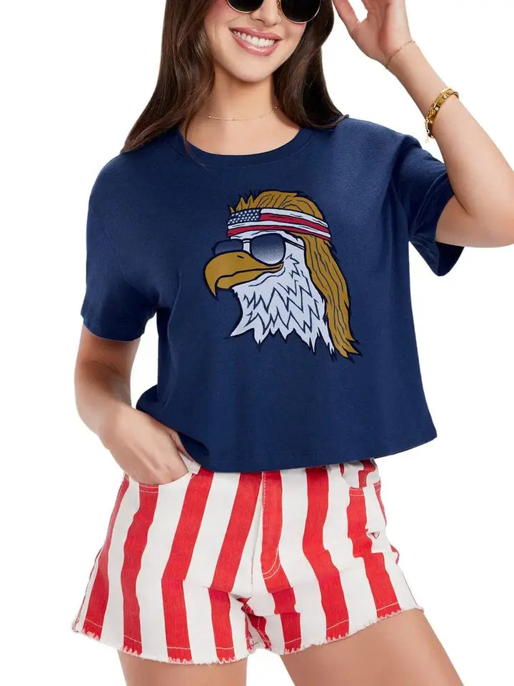 Women's Epic Eagle Cropped Top in Navy (Available in Plus Size)