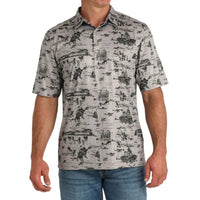Cinch Men's S/S Arenaflex Western Print Polo in Grey