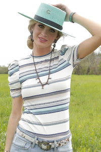 Cruel Women's Short Sleeve Striped Blouse in White