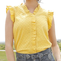 Cruel Women's Eyelet Ruffled Sleeve Blouse in Yellow