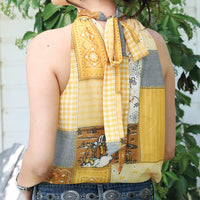 Cruel Women's Quilt Print Halter Blouse in Yellow