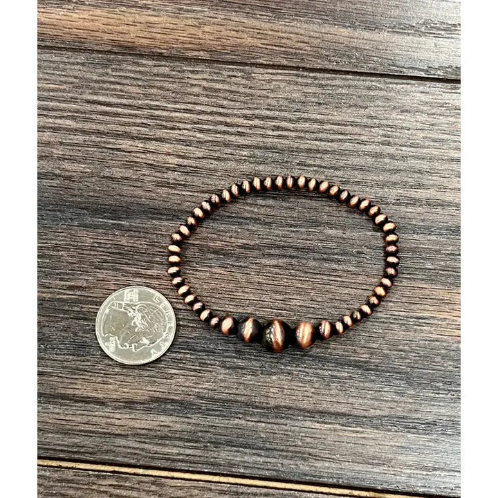 Copper Cluster Navajo Inspired Pearl Stretch Bracelet