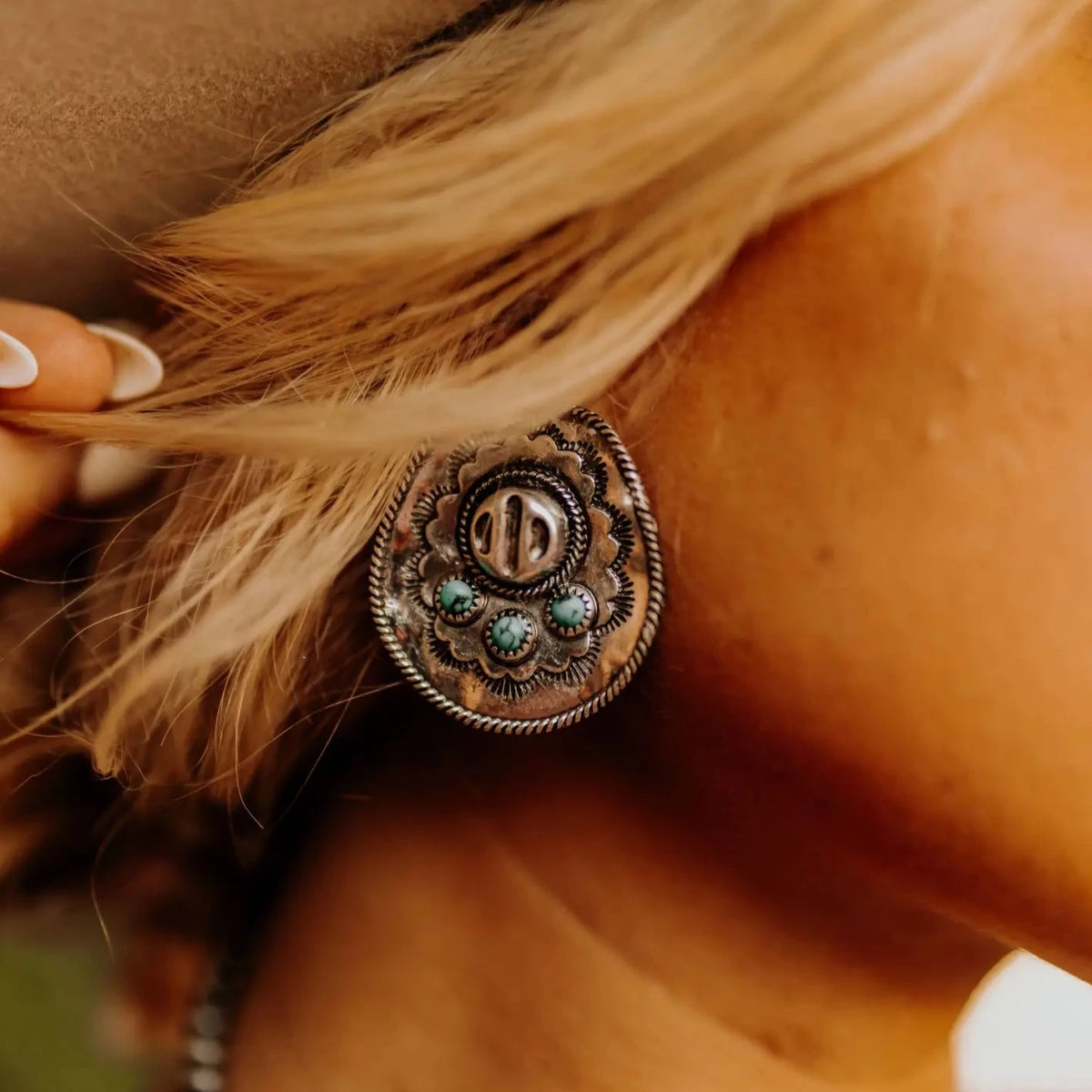 Turquoise Stone Cowgirl Hat Earrings