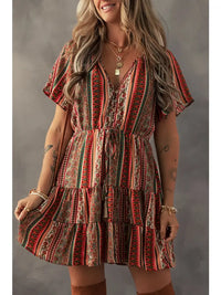 Women's S/S Bohemian Print Tiered Ruffle Mini Dress