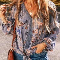 Women's L/S Floral Lace Blouse in Sky Blue