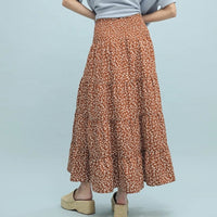 Women's Western Floral Tiered Midi Skirt in Camel