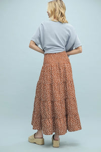 Women's Western Floral Tiered Midi Skirt in Camel