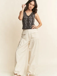 Women's Sleeveless Cropped Denim Corset Zip Front Top in Black (Available in Regular & Plus Sizes!)