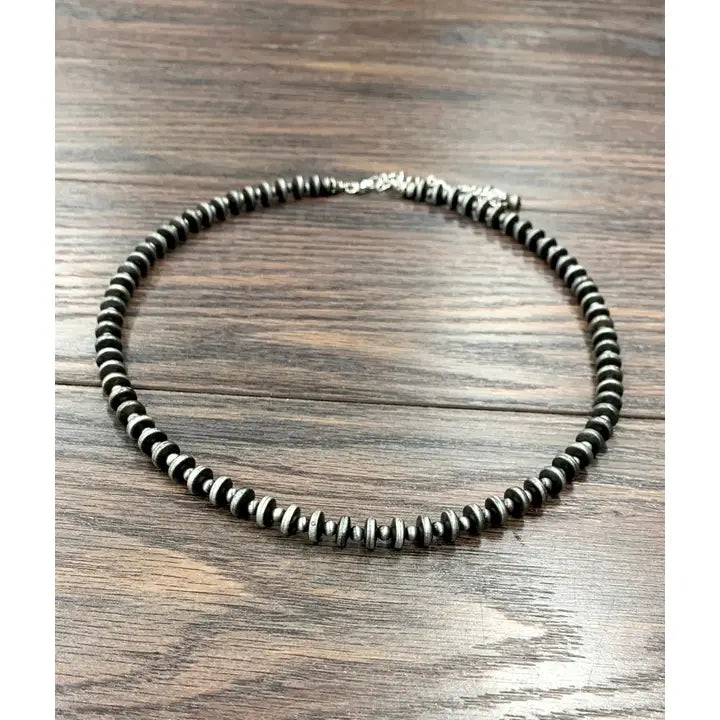 20" Handmade Silver Rondelle Navajo Inspired Bead Necklace