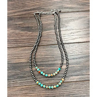 24" Two Strand Navajo Inspired Bead and Stone Necklace