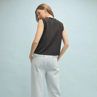 Women's Sleeveless Floral Trim Blouse in Black