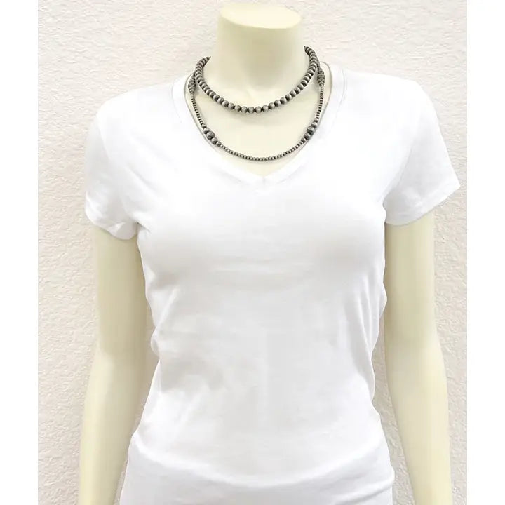 22" Two Strand Navajo Inspired Bead Silver Necklace