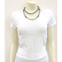 22" Two Strand Navajo Inspired Bead Silver Necklace