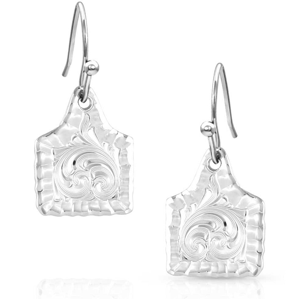 Montana Silversmiths Chiseled Cow Tag Earrings