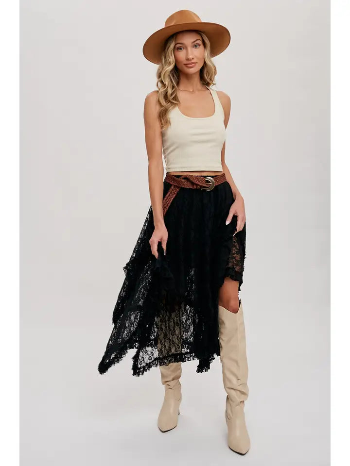 Women's Lace Tiered Midi Skirt (Available in Two Colors)