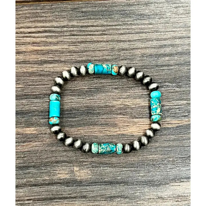 Handmade Stone and Navajo Inspired Pearl Stretch Bracelet